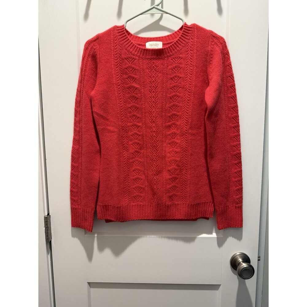 Laundry by Shelli Segal Cashmere Sweater Pointelle Knit Crewneck Pullover XS